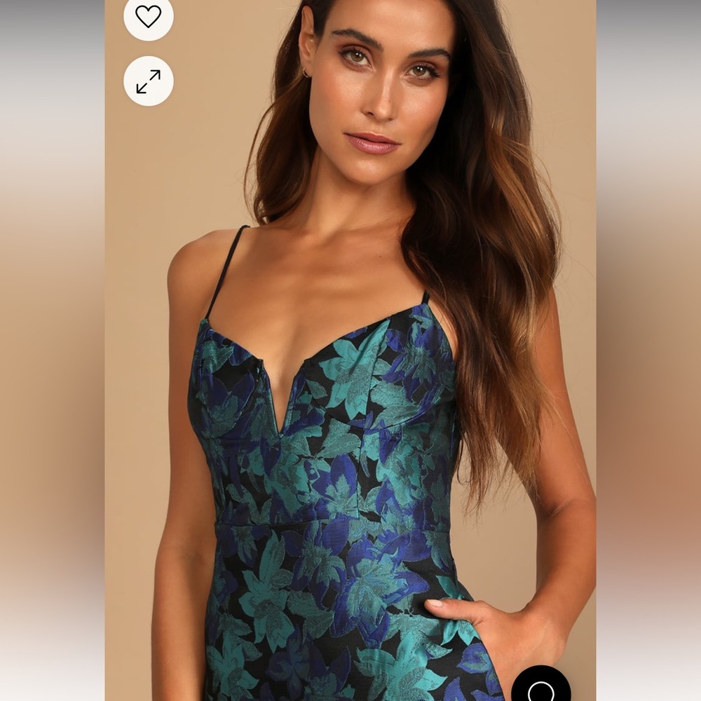 NWT Lulu’s Ready for Festivities Blue Multi Floral Jacquard Mini Dress Size Med - Picture 4 of 13